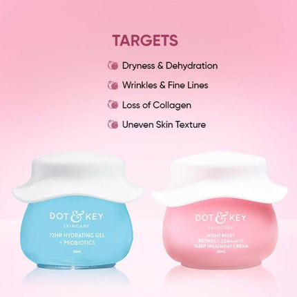 Dot & Key AM PM Routine With Hyaluronic Acid- 72HR Hydrating Probiotics Gel & Retinol Night Cream