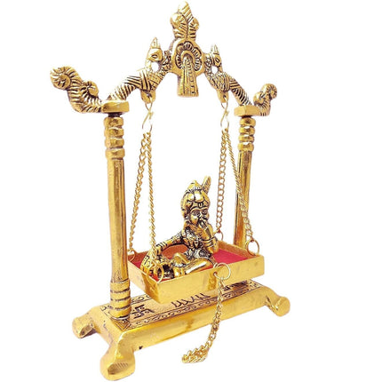 Chhariya Crafts Metal Krishna Jhula Laddu Gopal Idol