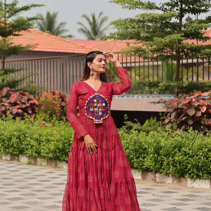 Aastha Fashion Red Faux Georgette Navratri Designer Gown Collection
