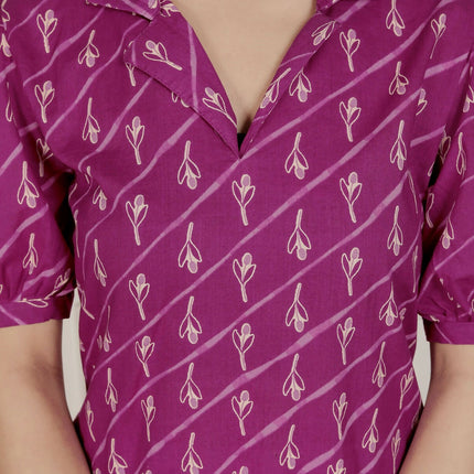 Miravan Womens Magenta Floral Printed Cotton Dress With One Side Pocket