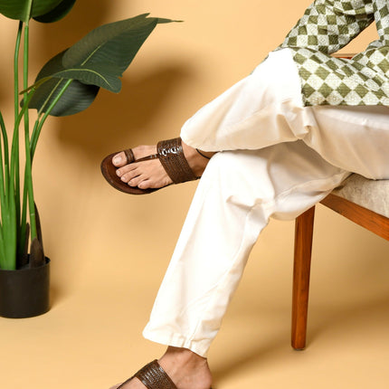 Stepsoft Men'S Brown Kolhapuri Chappal | Handcrafted Leather Slip-On Ethnic Footwear