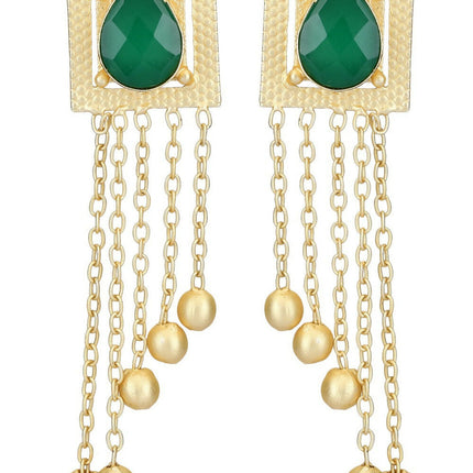 Joban Fashion Women Green Stone Golden Beats Matte Gold Earrings