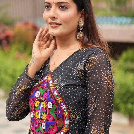 Aastha Fashion Black Faux Georgette Navratri Designer Gown Collection