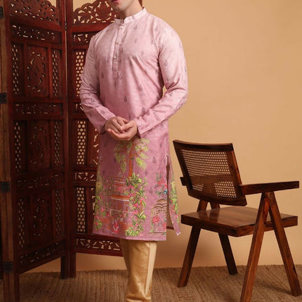 Pink Cotton Printed Chikankari Embroidery Work Kurta - Mahotsav