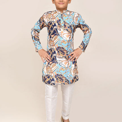 Joban Fashion Cotton Silk Blue Kurta With Straight Fit Pant