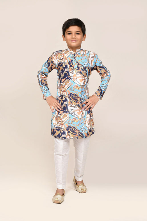 Joban Fashion Cotton Silk Blue Kurta With Straight Fit Pant