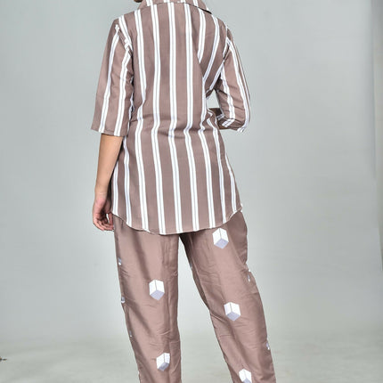 Morchari Digital Print Semi Muslin Co-Ord Set Top & Trouser-Multicolor