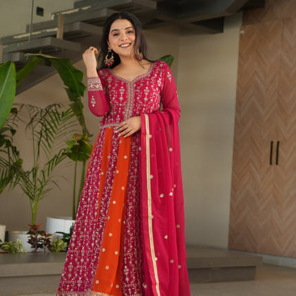 Prazu Fashion Pink Georgette With Zari & Sequins Gown