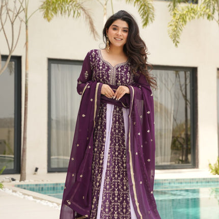 Prazu Fashion Violet Georgette With Zari & Sequins Gown