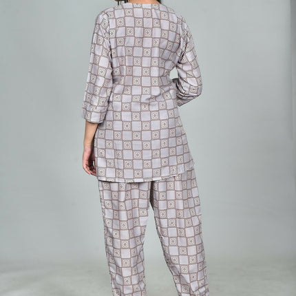 Morchari Digital Print Semi Muslin Co-Ord Set Top & Trouser-Multicolor