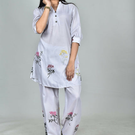 Morchari Digital Print Semi Muslin Co-Ord Set Top & Trouser-Multicolor