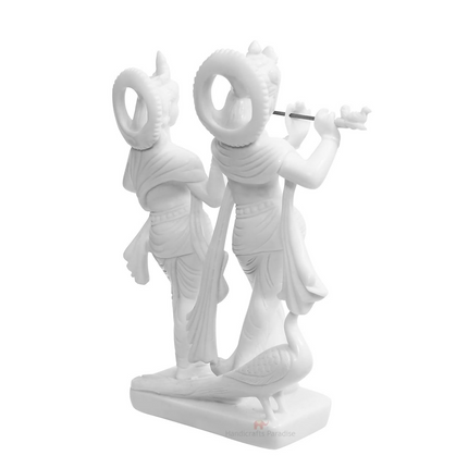 Handicrafts Paradise Marble Carved in Radha Krishan Figurine