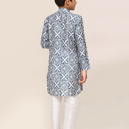 Joban Fashion Silk Navy Blue Kurta With Straight Fit Pant