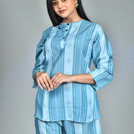 Morchari Digital Print Semi Muslin Co-Ord Set Top & Trouser-Multicolor