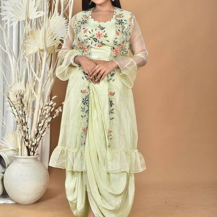 Morchari Women Hand Embroidery Crop Top-Light Green