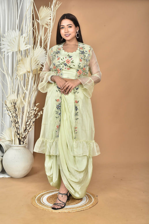 Morchari Women Hand Embroidery Crop Top-Light Green