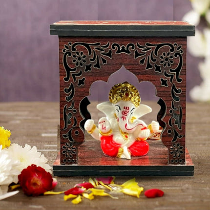 Expleasia, Exuberant & Luxury Decor Ganesha Idol With Wooden Temple