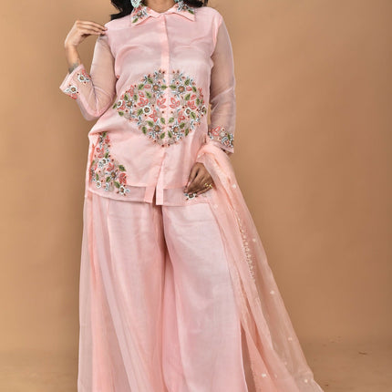 Morchari Women And Hand Embroidery Palazzo Set-Peach