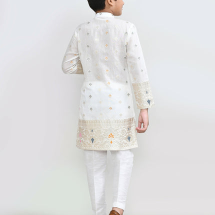 Joban Fashion Jacquard Silk White Kurta With Straight Fit Pant