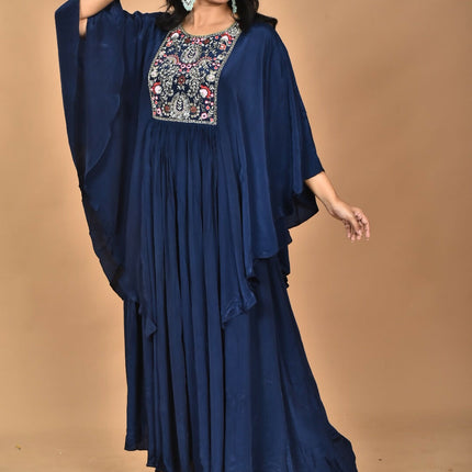 Morchari Kaftan Zari Embroidery Work Gown-Blue