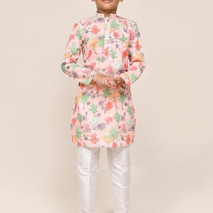 Joban Fashion Cotton Peach Kurta With Straight Fit Pant