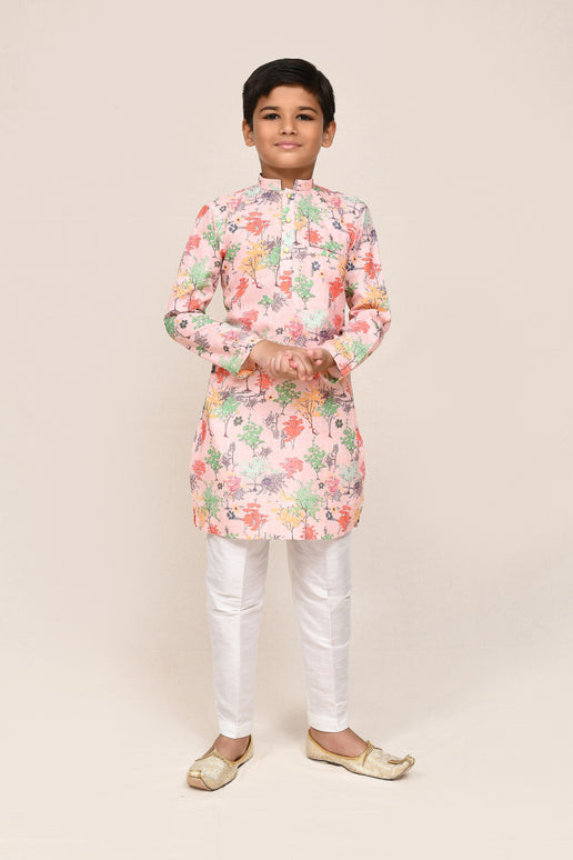 Joban Fashion Cotton Peach Kurta With Straight Fit Pant