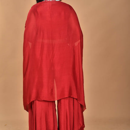 Morchari Women And Hand Embroidery Palazzo Set-Maroon