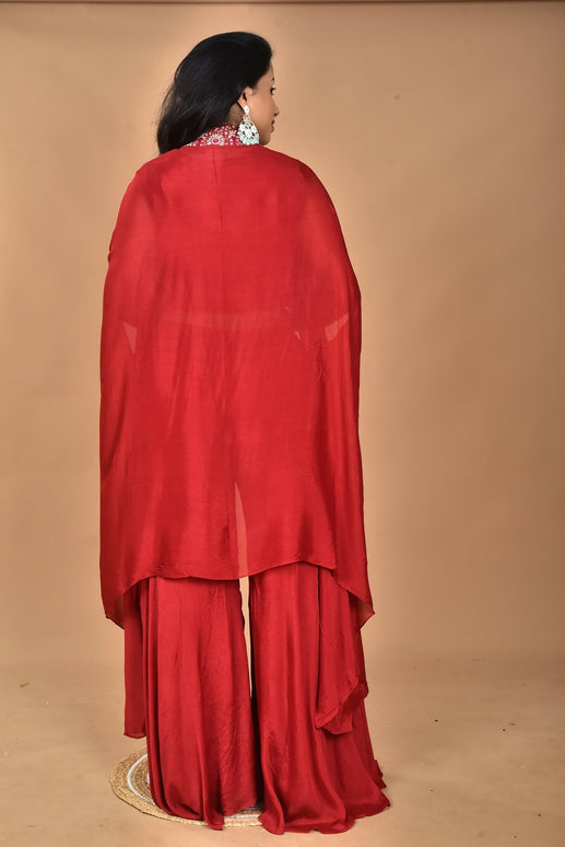 Morchari Women And Hand Embroidery Palazzo Set-Maroon