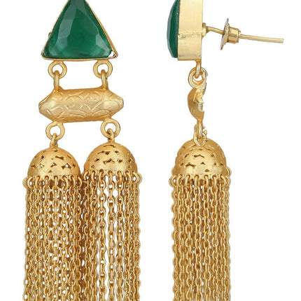 Joban Fashion Women Green Stone Matte Gold Jhumka