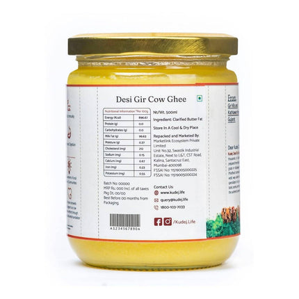 Kudej Desi Gir Cow A2 Ghee | 100% Desi Gir Cow Ghee | Certified Organic Ghee From A2 Milk