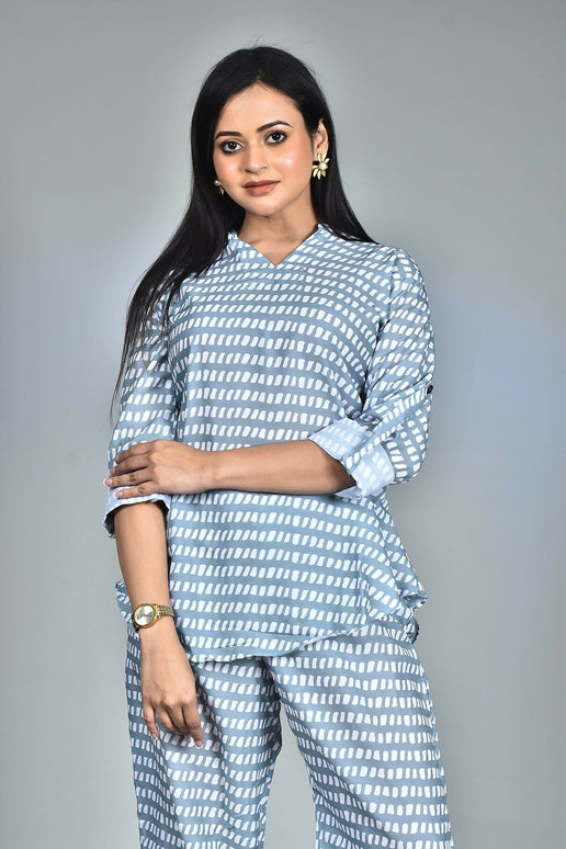 Morchari Digital Print Semi Muslin Co-Ord Set Top & Trouser-Multicolor