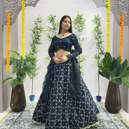 Aastha Fashion Rama Heavy Jimmy Choo Heavy Embroidery Zari +Sequence + Coding Lace Semi Stitched Wedding Wear Lehenga Choli