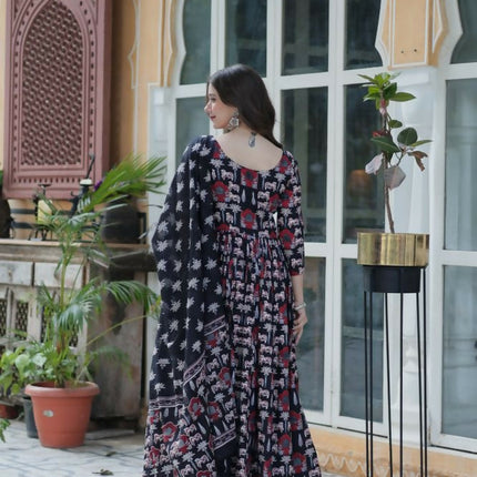 Aastha Fashion Black Pure Cotton Printed Party Wear Designer Gown