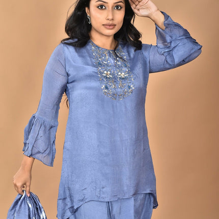 Morchari Women And Hand Embroidery Palazzo Set-Grey