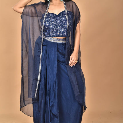 Morchari Women Hand Embroidery Crop Top-Blue