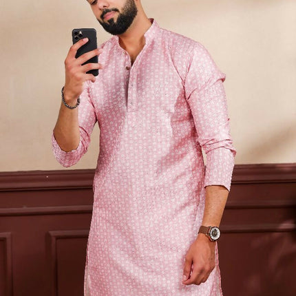 Pink Art Silk Digital Printed, Embroidery Work Kurta Set - Mahotsav