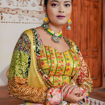 Aastha Fashion White Heavy Rayon Cotton Heavy Embroidery + Sequence Work Semi Stitched Wedding Wear Lehenga Choli