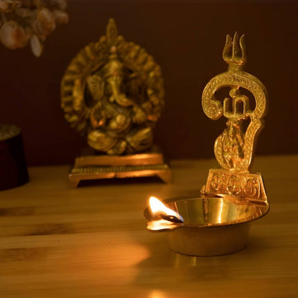 Spillbox Gold-Toned Brass Om Sakthi Diya Pooja Essential