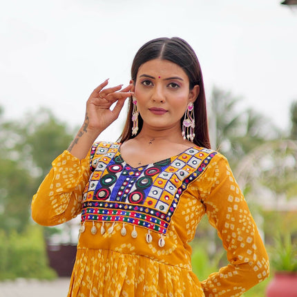 Aastha Fashion Yellow Faux Georgette Navratri Designer Gown Collection