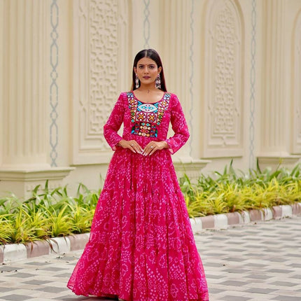 Aastha Fashion Pink Faux Georgette Navratri Designer Gown Collection