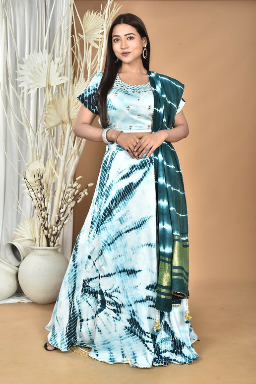 Morchari Women Tai Dai And Hand Embroidery Lehenga-Green