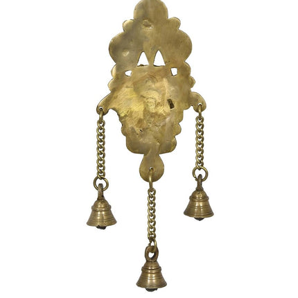 eCraftIndia Gold-Toned Handcrafted Antique Finish Diya with Bells Decorative Wall Hanging Showpiece