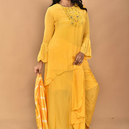 Morchari Women And Hand Embroidery Palazzo Set-Yellow