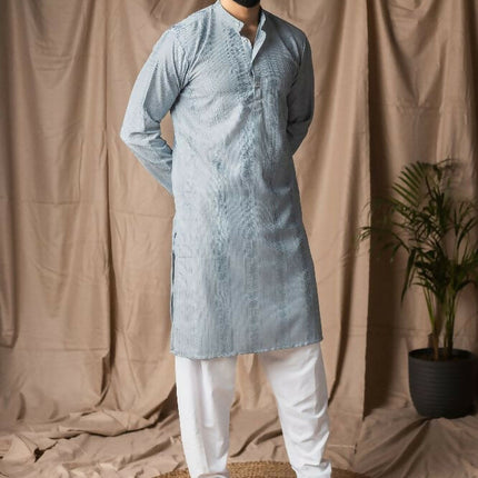 Light Blue Rayon Thread Embroidery Work Kurta Set - Mahotsav