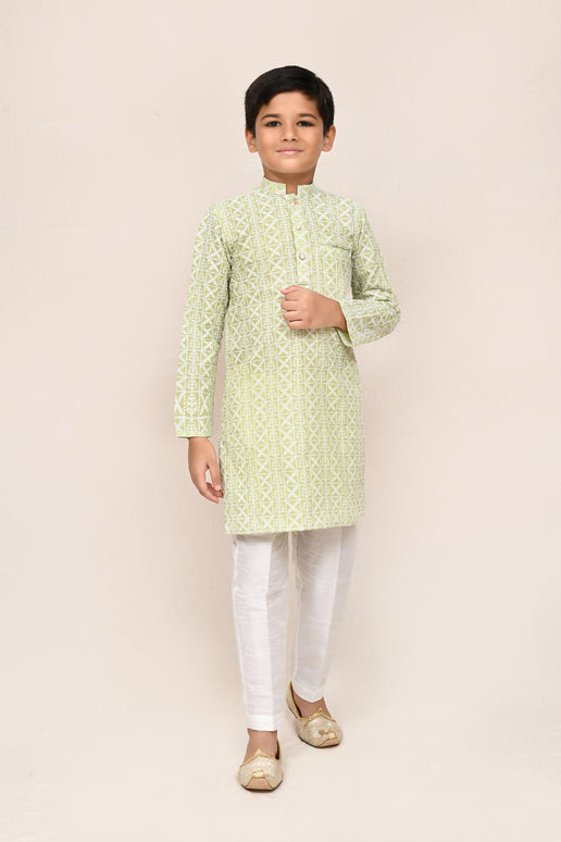 Joban Fashion Cotton Pastel Green Kurta With Straight Fit Pant