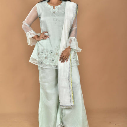 Morchari Women And Hand Embroidery Palazzo Set-Green