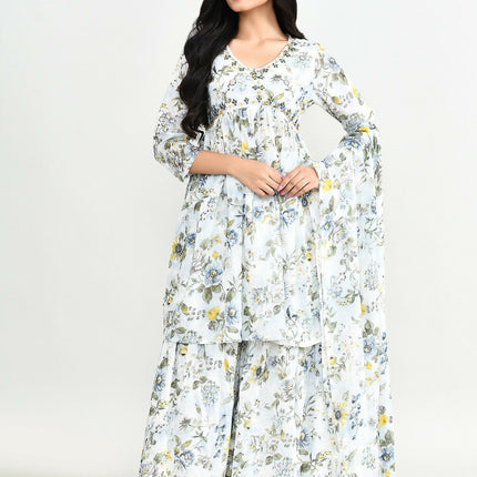 Joban Fashion Beautiful White Printed Cotton Sharara