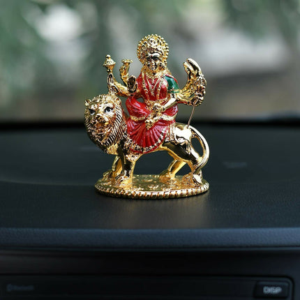 Collectible India Gold-Polished Goddess Maa Durga Sherawali Mata Idol