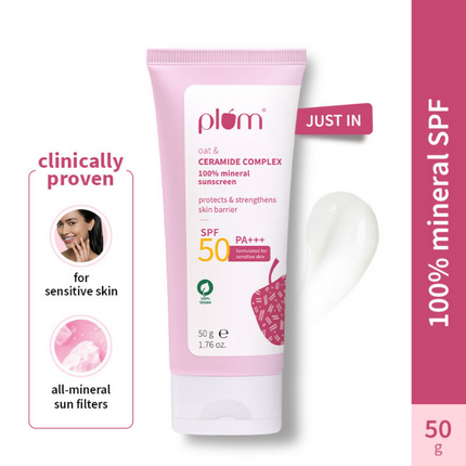 Plum Oat & Ceramide Complex 100% Mineral Sunscreen SPF 50 PA+++