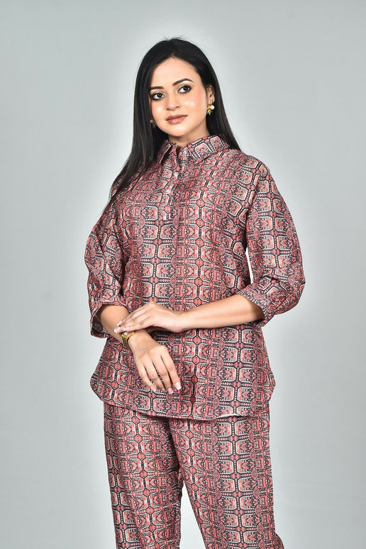 Morchari Digital Print Semi Muslin Co-Ord Set Top & Trouser-Multicolor